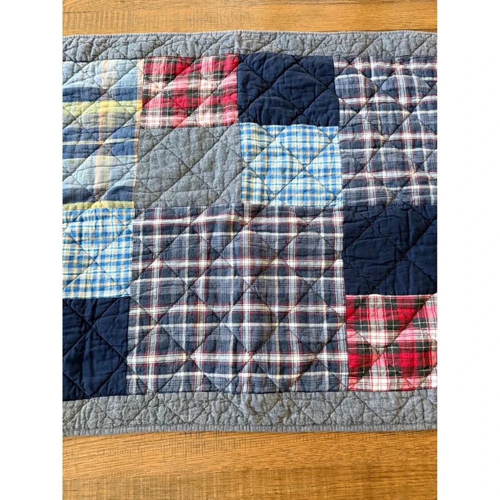 Cremieux Blaine King Pillow Sham Quilted Patchwork Plaid Blue Red Grey Cotton